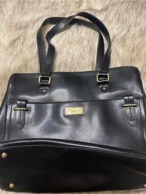 Lauren Ralph Lauren Black Leather Tote with Gold Hardware